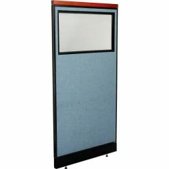 Interion By Global Industrial Interion® Deluxe Office Partition Panel w/Partial Window & Raceway 36-1/4"W x 77-1/2"H Blue