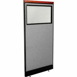 Interion By Global Industrial Interion® Deluxe Office Partition Panel w/Partial Window & Pass-Thru Cable 36-1/4Wx101-1/2H GRY