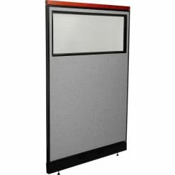 Interion By Global Industrial Interion® Deluxe Office Partition Panel w/Partial Window & Pass-Thru Cable 48-1/4Wx77-1/2H GRY