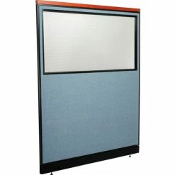 Interion By Global Industrial Interion® Deluxe Office Partition Panel w/Partial Window & Pass-Thru Cable 60-1/4Wx101-1/2H BLU