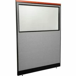 Interion By Global Industrial Interion® Deluxe Office Partition Panel w/Partial Window & Raceway 60-1/4"W x 101-1/2"H Gray