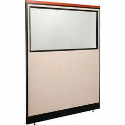 Interion By Global Industrial Interion® Deluxe Office Partition Panel w/Partial Window & Raceway 60-1/4"W x 77-1/2"H Tan