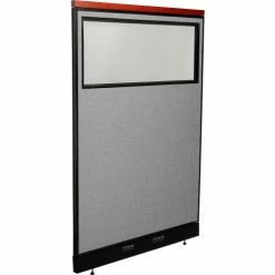 Interion By Global Industrial Interion® Deluxe Electric Office Partition Panel with Partial Window, 48-1/4"W x 101-1/2"H Gray