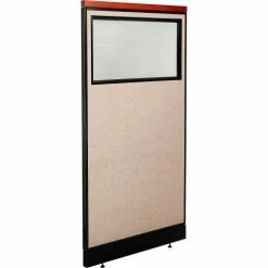 Interion By Global Industrial Interion® Deluxe Office Partition Panel w/Partial Window & Pass-Thru Cable 36-1/4Wx77-1/2H Tan