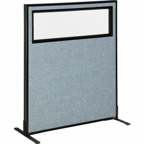 Interion By Global Industrial Interion® Freestanding Office Partition Panel with Partial Window, 36-1/4"W x 42"H, Blue