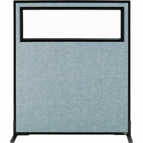 Interion By Global Industrial Interion® Freestanding Office Partition Panel with Partial Window, 36-1/4"W x 42"H, Blue - Image 2