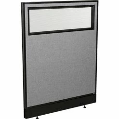 Interion By Global Industrial Interion® Office Partition Panel with Partial Window & Pass-Thru Cable, 36-1/4"W x 46"H, Gray