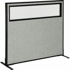 Interion By Global Industrial Interion® Freestanding Office Partition Panel with Partial Window, 48-1/4"W x 42"H, Gray