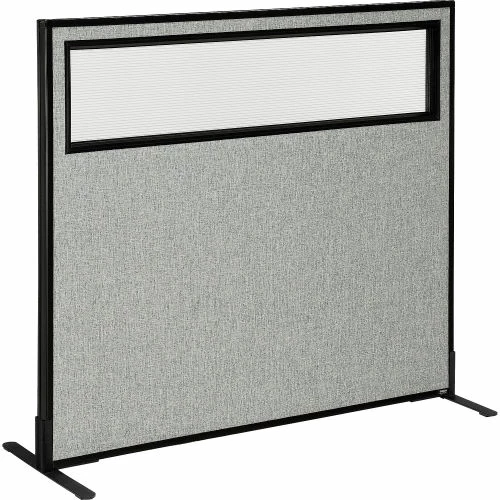 Interion By Global Industrial Interion® Freestanding Office Partition Panel with Partial Window, 48-1/4"W x 42"H, Gray