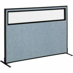 Interion By Global Industrial Interion® Freestanding Office Partition Panel with Partial Window, 60-1/4"W x 42"H, Blue