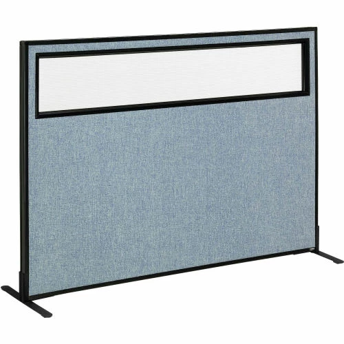 Interion By Global Industrial Interion® Freestanding Office Partition Panel with Partial Window, 60-1/4"W x 42"H, Blue
