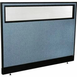Interion By Global Industrial Interion® Office Partition Panel with Partial Window & Pass-Thru Cable, 60-1/4"W x 46"H, Blue