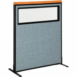 Interion By Global Industrial Interion® Deluxe Freestanding Office Partition Panel w/Partial Window 36-1/4"W x 43-1/2"H Blue