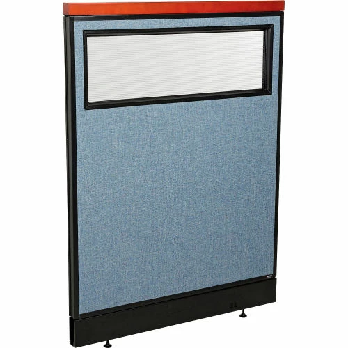 Interion By Global Industrial Interion® Deluxe Office Partition Panel w/Partial Window & Pass-Thru Cable 36-1/4Wx47-1/2H BLU
