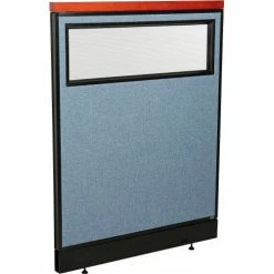 Interion By Global Industrial Interion® Deluxe Office Partition Panel w/Partial Window & Raceway 36-1/4"W x 47-1/2"H Blue