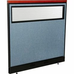 Interion By Global Industrial Interion® Deluxe Office Partition Panel w/Partial Window & Raceway 48-1/4"W x 47-1/2"H Blue