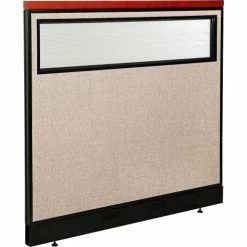 Interion By Global Industrial Interion® Deluxe Office Partition Panel w/Partial Window & Pass-Thru Cable 48-1/4Wx47-1/2H Tan