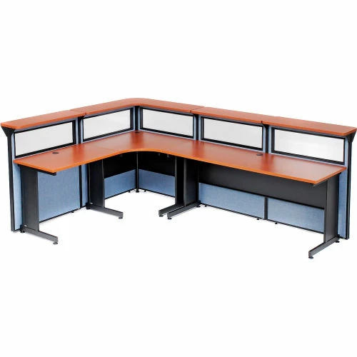 Interion By Global Industrial Interion® L-Shaped Reception Station w/Window 116"W x 80"D x 44"H Cherry Counter Blue Panel - Image 4