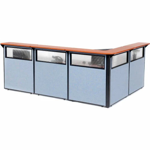 Interion By Global Industrial Interion® L-Shaped Reception Station w/Window 116"W x 80"D x 44"H Cherry Counter Blue Panel - Image 5