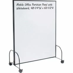 Interion By Global Industrial Interion® Mobile Office Partition Panel with 2-Sided Whiteboard, 48-1/4"W x 63-1/2"H