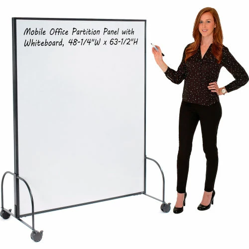 Interion By Global Industrial Interion® Mobile Office Partition Panel with 2-Sided Whiteboard, 48-1/4"W x 63-1/2"H - Image 2