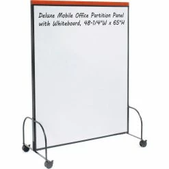 Interion By Global Industrial Interion® Deluxe Mobile Office Partition Panel with 2-Sided Whiteboard, 48-1/4"W x 65"H