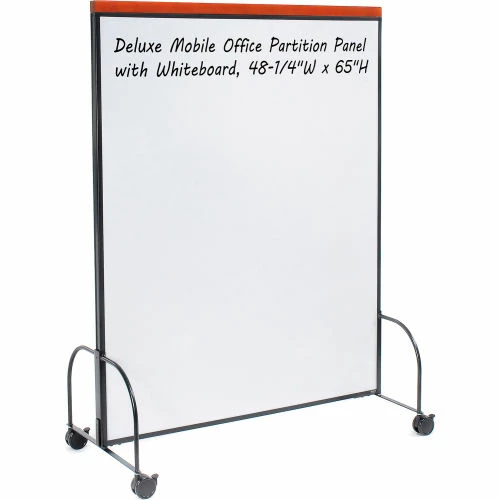 Interion By Global Industrial Interion® Deluxe Mobile Office Partition Panel with 2-Sided Whiteboard, 48-1/4"W x 65"H