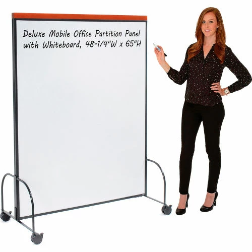 Interion By Global Industrial Interion® Deluxe Mobile Office Partition Panel with 2-Sided Whiteboard, 48-1/4"W x 65"H - Image 2