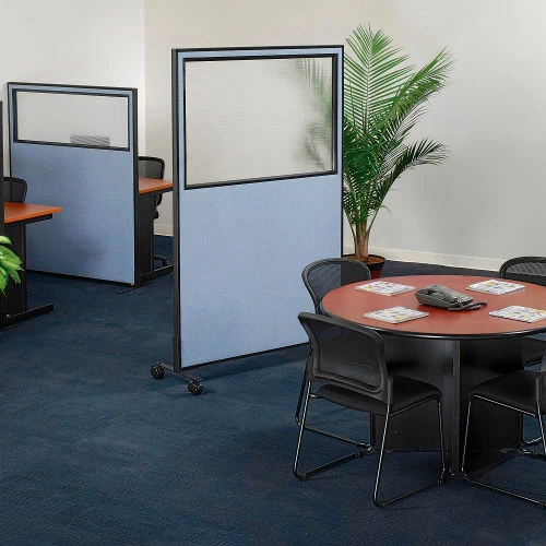 Interion By Global Industrial Interion® Mobile Office Partition Panel with Partial Window, 36-1/4"W x 45"H, Blue - Image 9