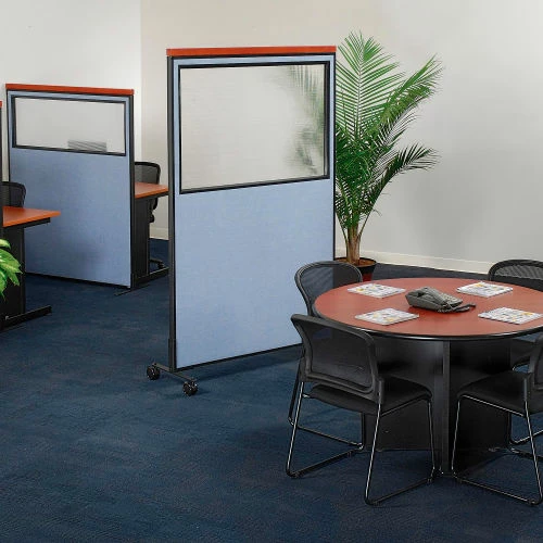 Interion By Global Industrial Interion® Mobile Deluxe Office Partition Panel with Partial Window, 48-1/4"W x 46-1/2"H, Blue - Image 8