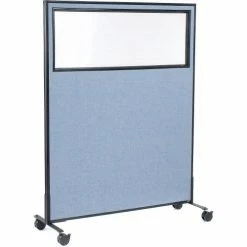 Interion By Global Industrial Interion® Mobile Office Partition Panel with Partial Window, 48-1/4"W x 63"H, Blue