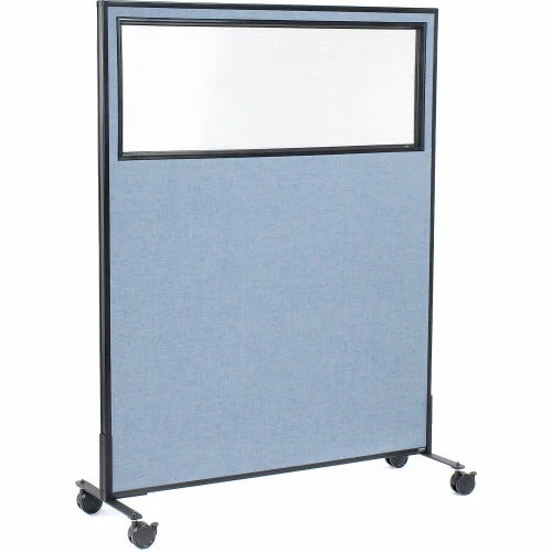 Interion By Global Industrial Interion® Mobile Office Partition Panel with Partial Window, 48-1/4"W x 63"H, Blue