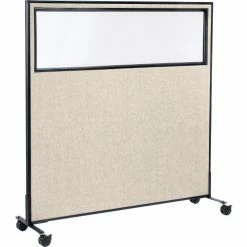 Interion By Global Industrial Interion® Mobile Office Partition Panel with Partial Window, 60-1/4"W x 63"H, Tan