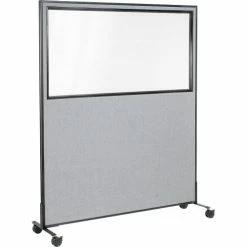 Interion By Global Industrial Interion® Mobile Office Partition Panel with Partial Window, 60-1/4"W x 99"H, Gray