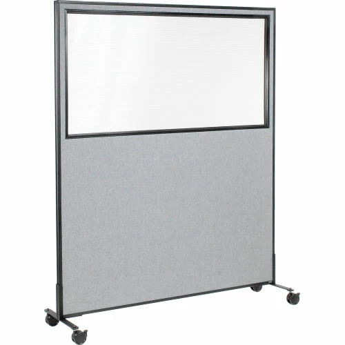 Interion By Global Industrial Interion® Mobile Office Partition Panel with Partial Window, 60-1/4"W x 99"H, Gray