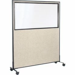 Interion By Global Industrial Interion® Mobile Office Partition Panel with Partial Window, 60-1/4"W x 75"H, Tan
