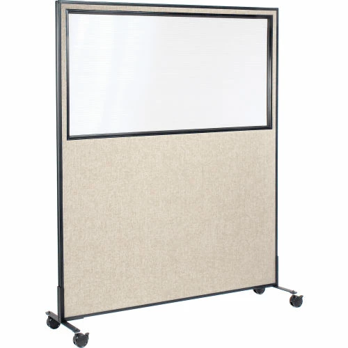 Interion By Global Industrial Interion® Mobile Office Partition Panel with Partial Window, 60-1/4"W x 75"H, Tan