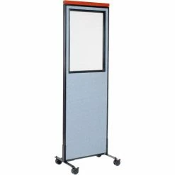 Interion By Global Industrial Interion® Mobile Deluxe Office Partition Panel with Partial Window, 24-1/4"W x 100-1/2"H, Blue