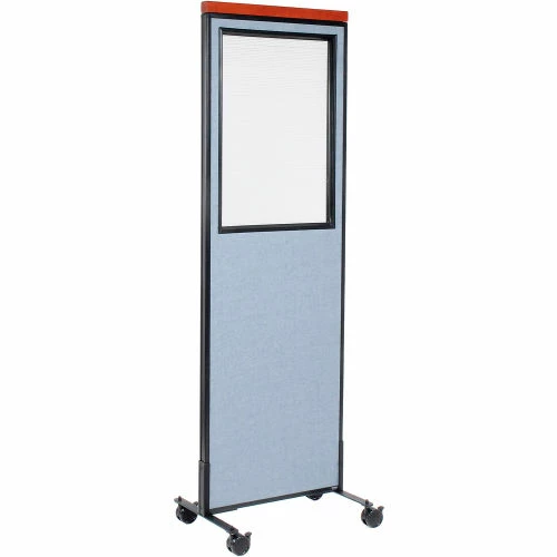 Interion By Global Industrial Interion® Mobile Deluxe Office Partition Panel with Partial Window, 24-1/4"W x 100-1/2"H, Blue