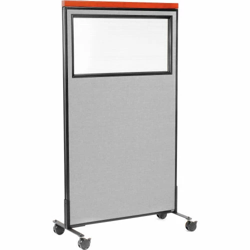 Interion By Global Industrial Interion® Mobile Deluxe Office Partition Panel with Partial Window, 36-1/4"W x 64-1/2"H, Gray