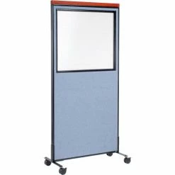 Interion By Global Industrial Interion® Mobile Deluxe Office Partition Panel with Partial Window, 36-1/4"W x 76-1/2"H, Blue