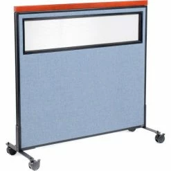 Interion By Global Industrial Interion® Mobile Deluxe Office Partition Panel with Partial Window, 48-1/4"W x 46-1/2"H, Blue