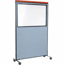 Interion By Global Industrial Interion® Mobile Deluxe Office Partition Panel with Partial Window, 48-1/4"W x 76-1/2"H, Blue