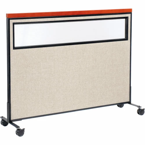 Interion By Global Industrial Interion® Mobile Deluxe Office Partition Panel with Partial Window, 60-1/4"W x 46-1/2"H, Tan
