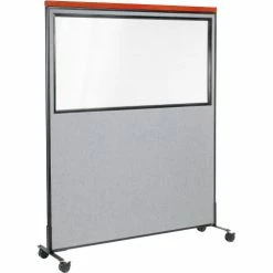 Interion By Global Industrial Interion® Mobile Deluxe Office Partition Panel with Partial Window, 60-1/4"W x 76-1/2"H, Gray