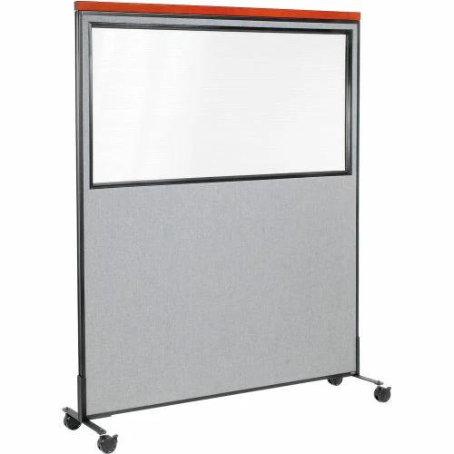 Interion By Global Industrial Interion® Mobile Deluxe Office Partition Panel with Partial Window, 60-1/4"W x 76-1/2"H, Gray