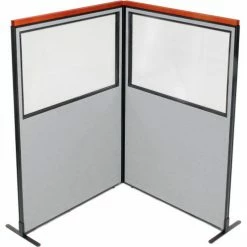 Interion By Global Industrial Interion® Deluxe Freestanding 2-Panel Corner Divider w/Partial Window 48-1/4"W x 73-1/2"H Gray
