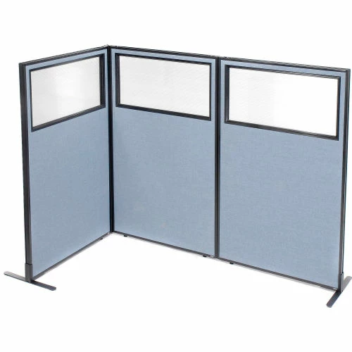 Interion By Global Industrial Interion® Freestanding 3-Panel Corner Room Divider w/Partial Window 36-1/4"W x 60"H Panels Blue