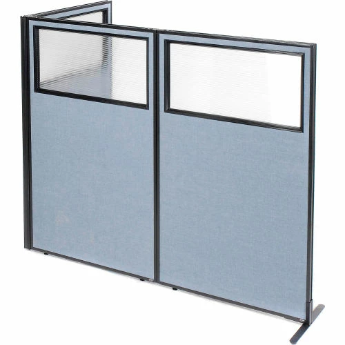 Interion By Global Industrial Interion® Freestanding 3-Panel Corner Room Divider w/Partial Window 36-1/4"W x 60"H Panels Blue - Image 2