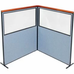 Interion By Global Industrial Interion® Deluxe Freestanding 2-Panel Corner Divider w/Partial Window 60-1/4"W x 73-1/2"H Blue